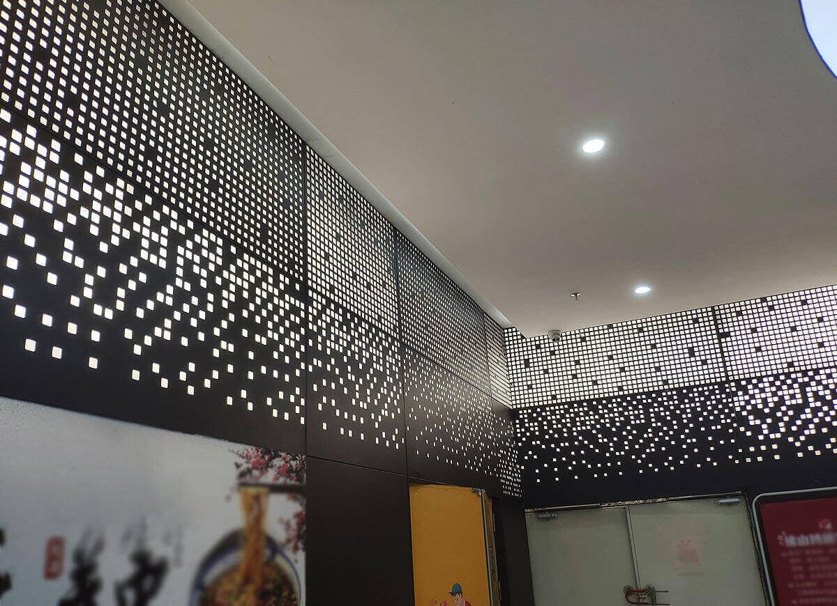 Perforated interior wall cladding decorative for restaurant gallary