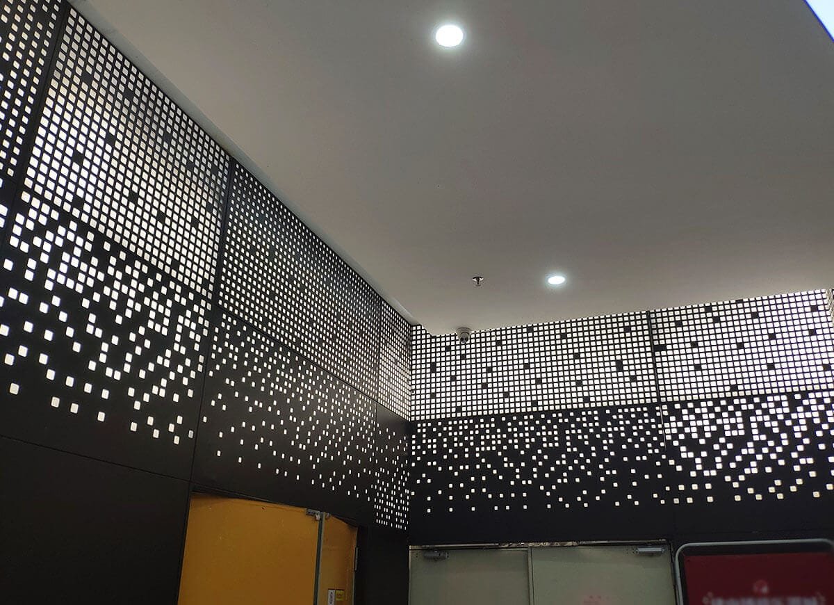 Perforated interior wall cladding decorative for restaurant gallary